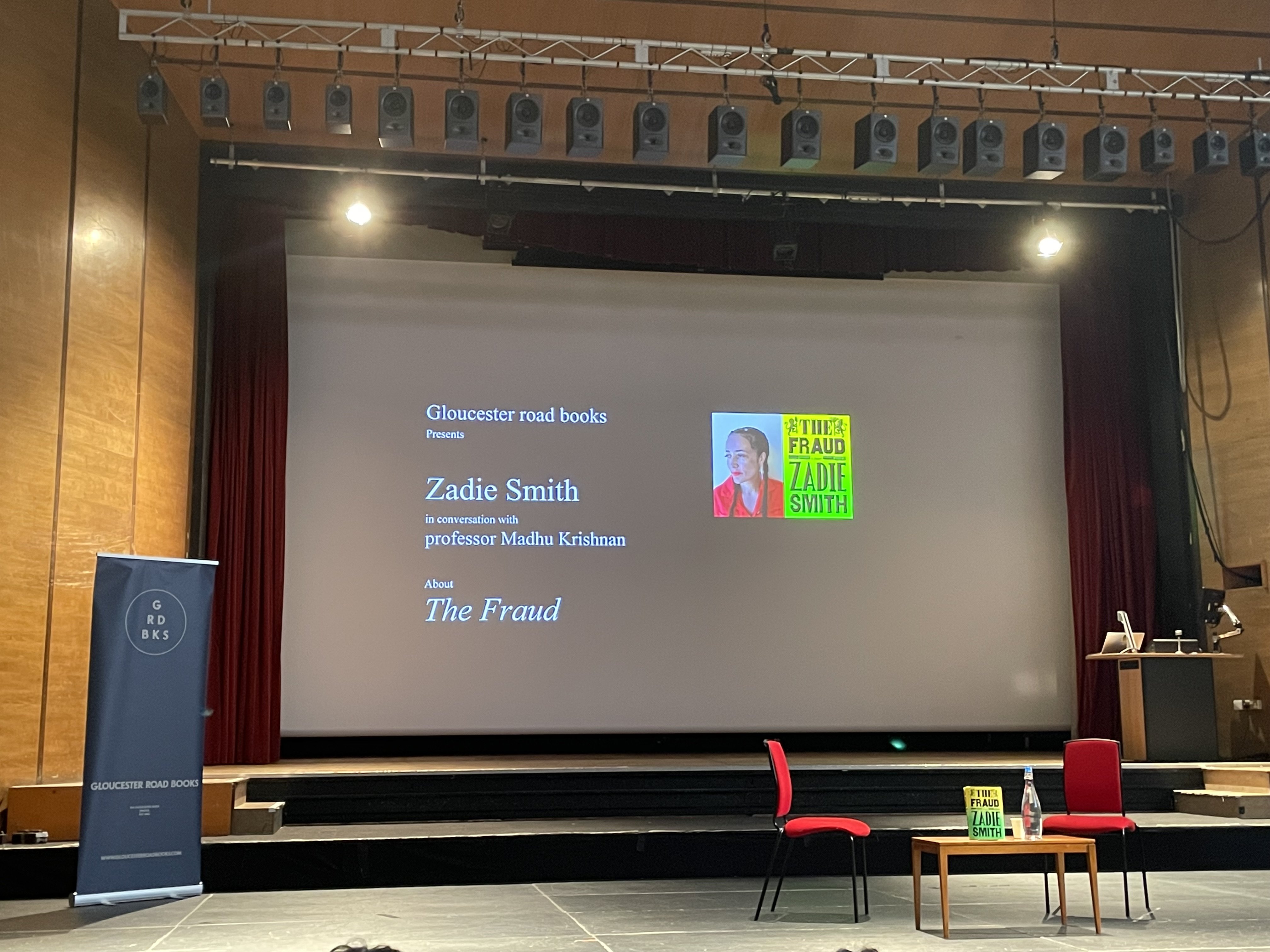Picture of lectern at Zadie Smith's event at the Victoria Rooms